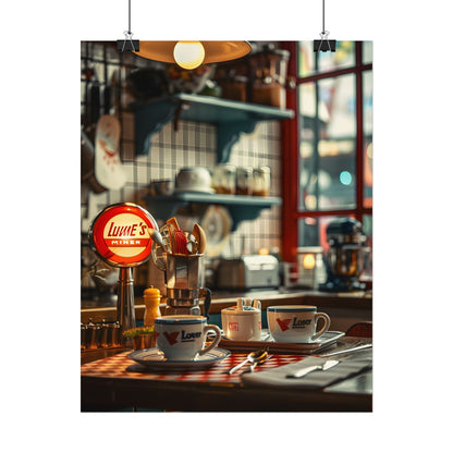 Retro Warmth: Cozy Lukes Diner Coffee Scene Art - Poster
