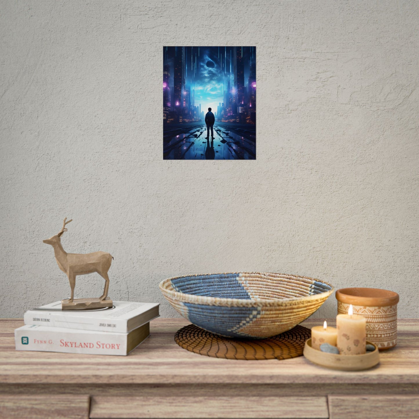 Cyberpunk Cityscape at Night: Melancholic Landscape Digital Art - Poster