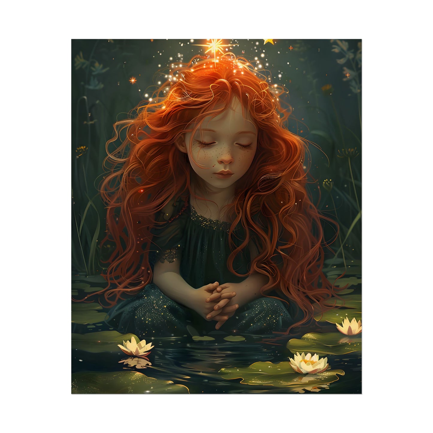 Sparkly Redhead Daydream: Young Girl Digital Art - Poster