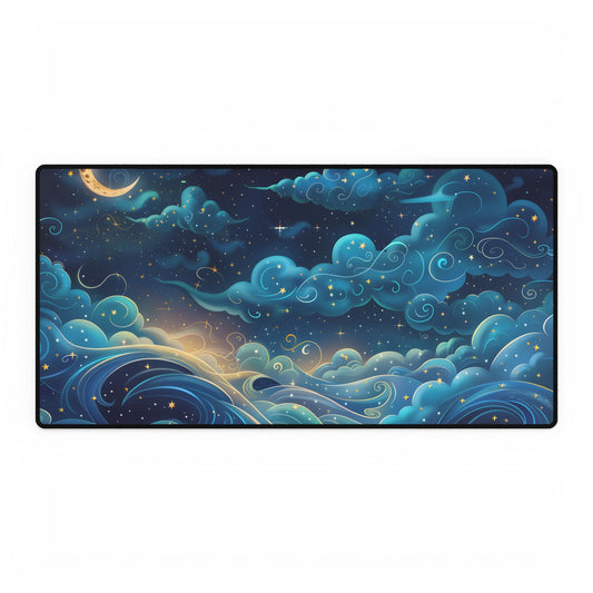 Twinkling Stellar Night Sky: Whimsical Dreamy Artwork - Desk Mat