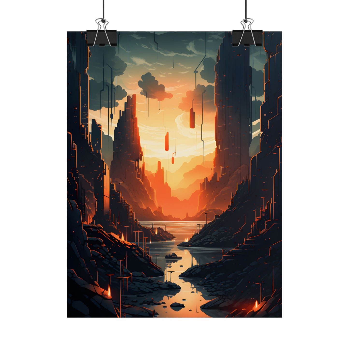 Cyberpunk Metropolis Ablaze: Nocturnal Digital Masterpiece - Poster