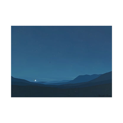 Minimalist Night Sky: Stars and Crescent Moon Art - Poster