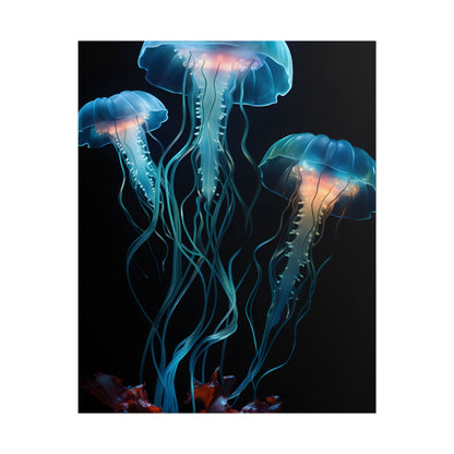 Bioluminescent Oceanic Ballet: Ethereal Underwater Dance - Poster