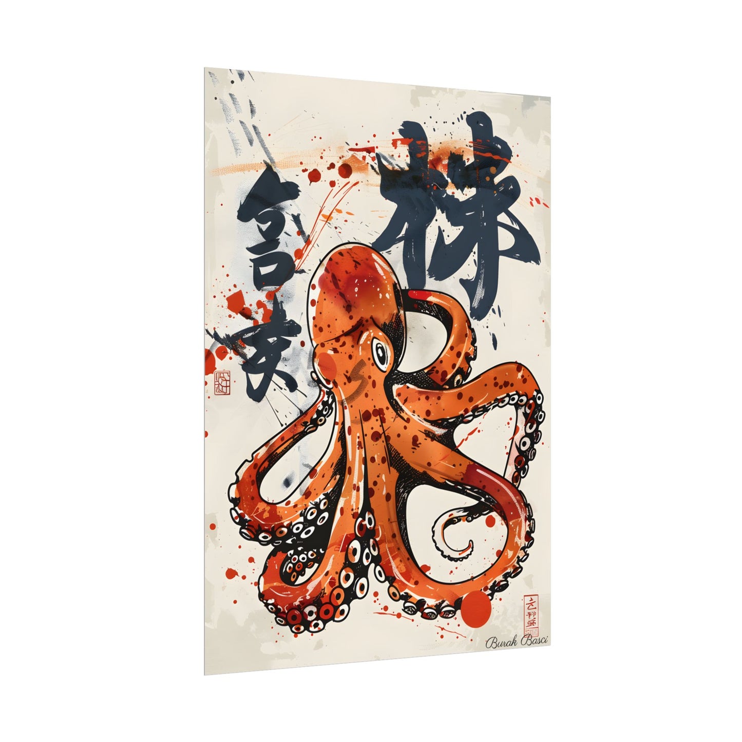 Traditional Japanese Octopus Art: Ukiyo-e Style Mural - Poster