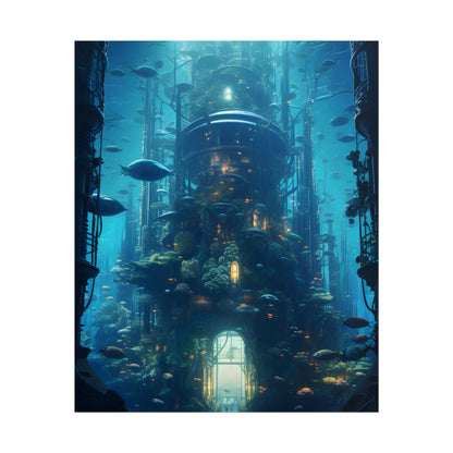 Futuristic Underwater City: Blue Horizon Digital Art - Poster