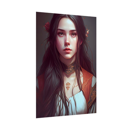 Sophisticated Female Portrait: Brown Hair Artwork in Focus - Poster