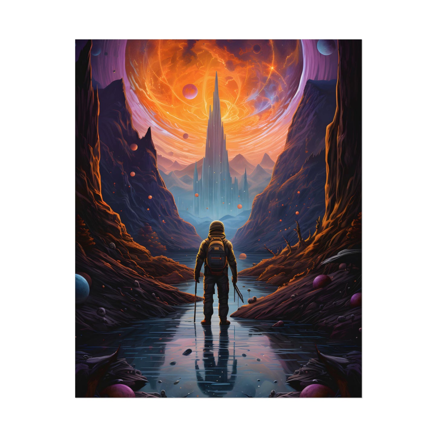 Futuristic Explorer in Wilderness: Sci-Fi Artwork - Poster