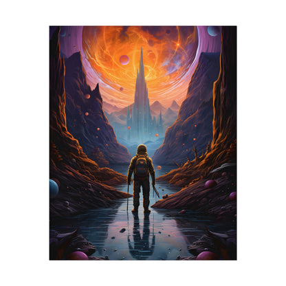 Futuristic Explorer in Wilderness: Sci-Fi Artwork - Poster
