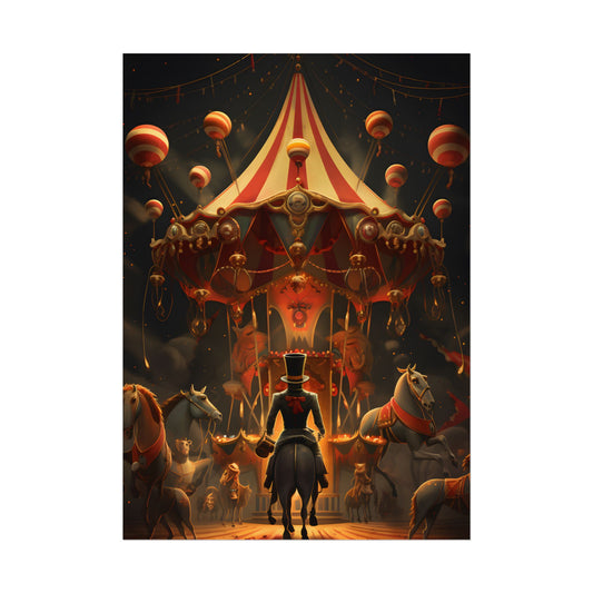Whimsical Clockwork Circus Under Night Sky: Magical Art - Poster