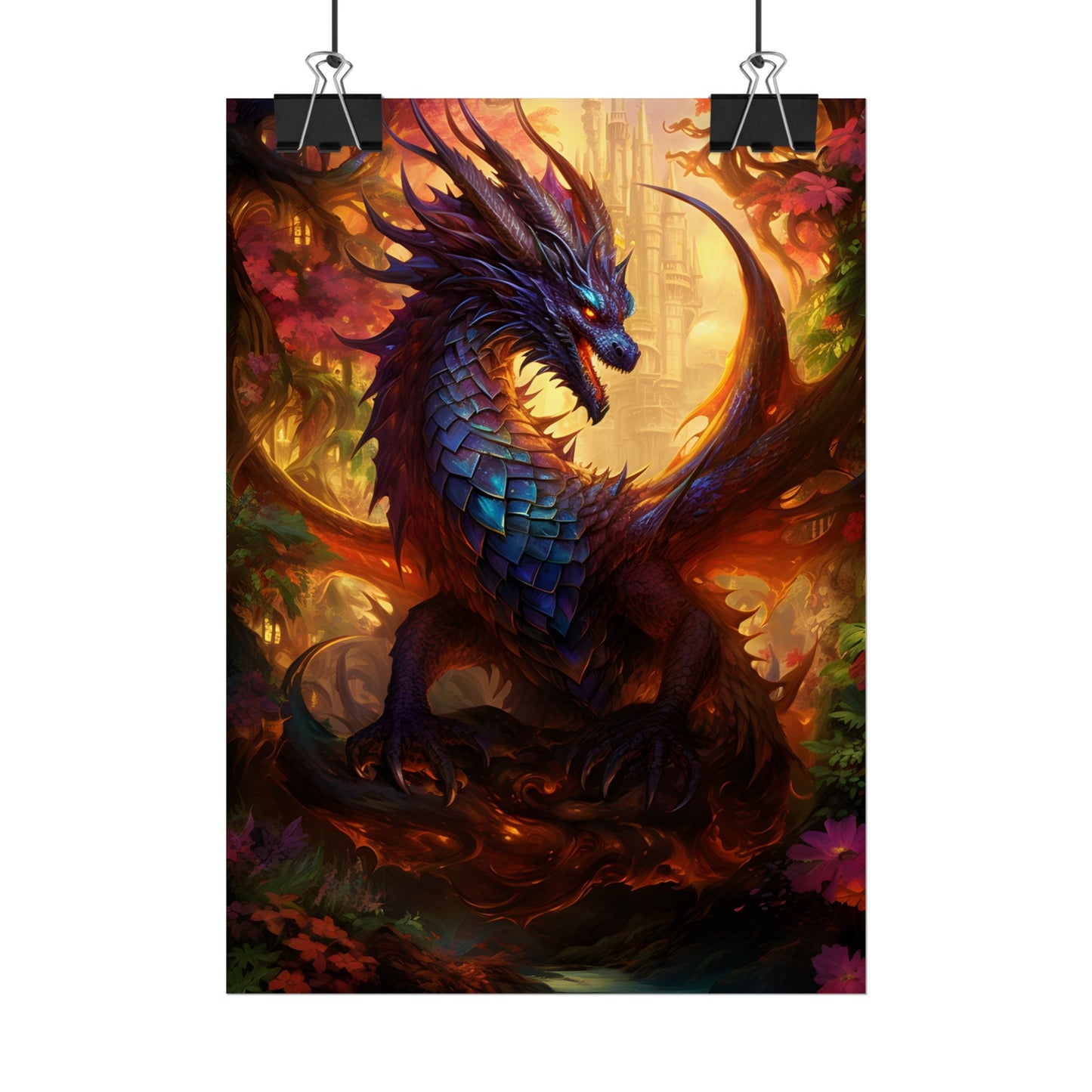 Majestic Dragon Guardian: Fantasy Landscape Art - Poster