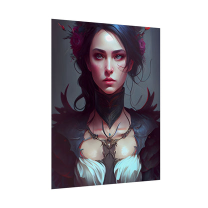 Enchanting Female Portrait: Elegant Black Dress Artwork - Poster