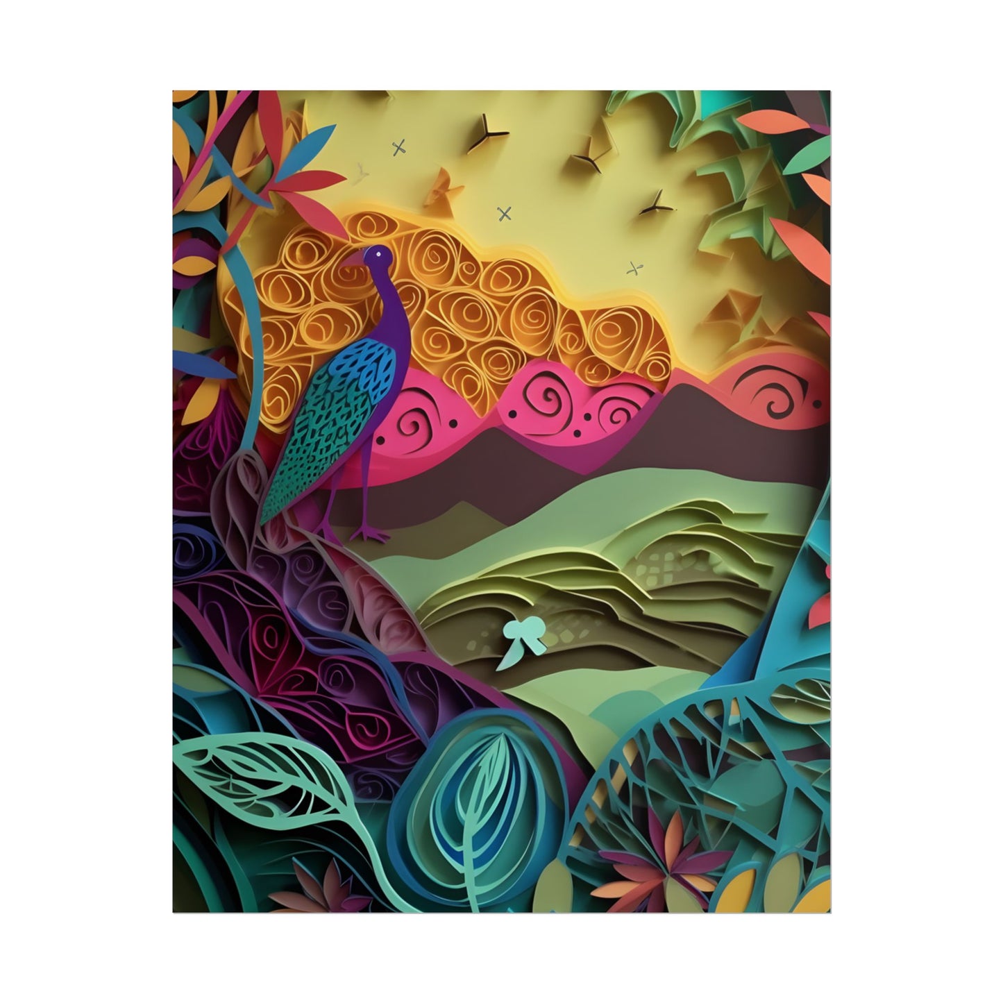 Vibrant Indian Quilling Art: Traditional Landscape Decoration - Poster