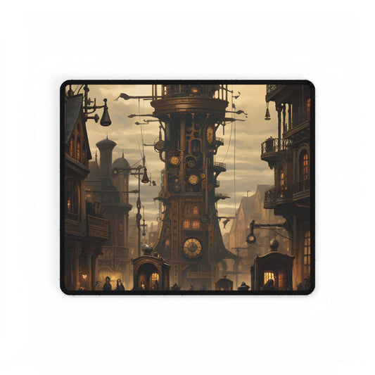 Steampunk Paris Cityscape: Vintage Clock Tower Artwork - Desk Mat