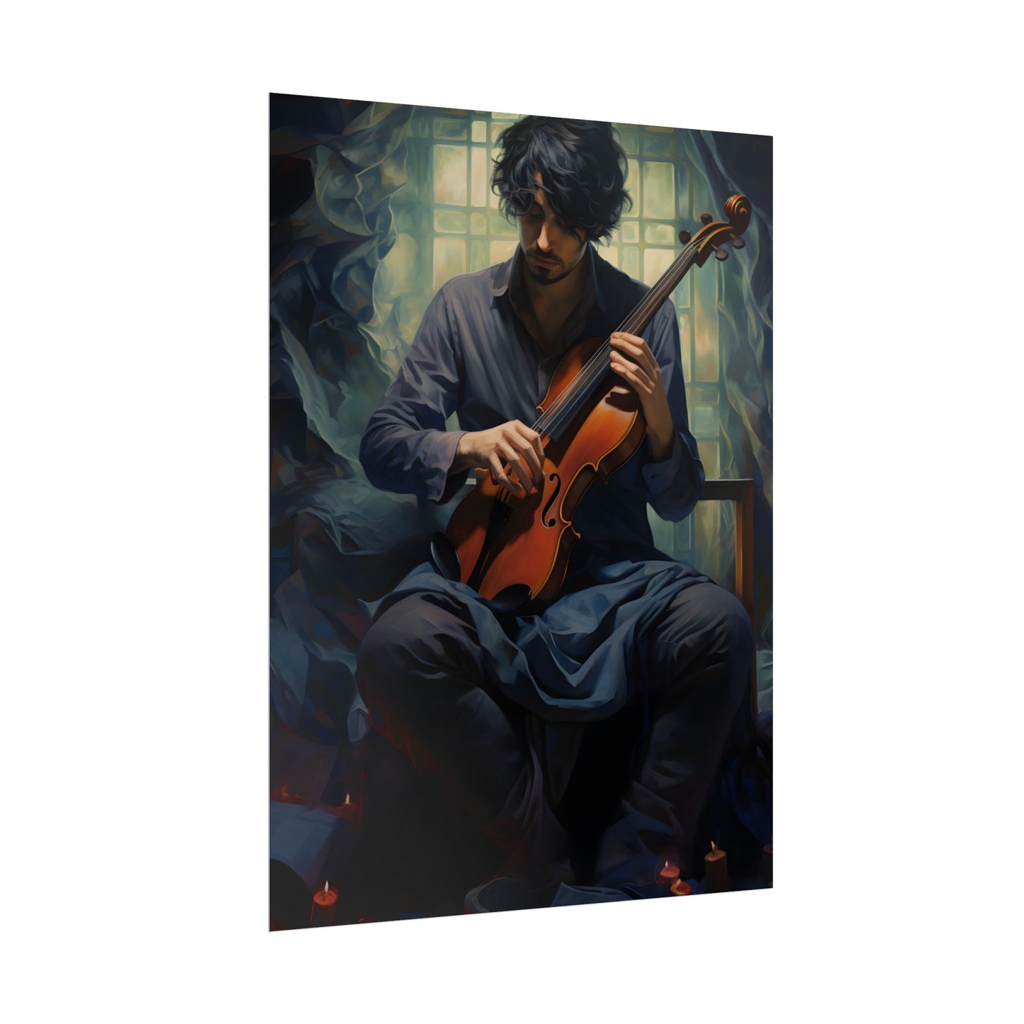 Mysterious Musician: Intimate Guitar Portrait - Poster