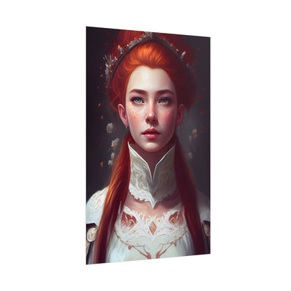 Soft Glow Redhead Portrait: Elegant Female Artwork in Dress - Poster