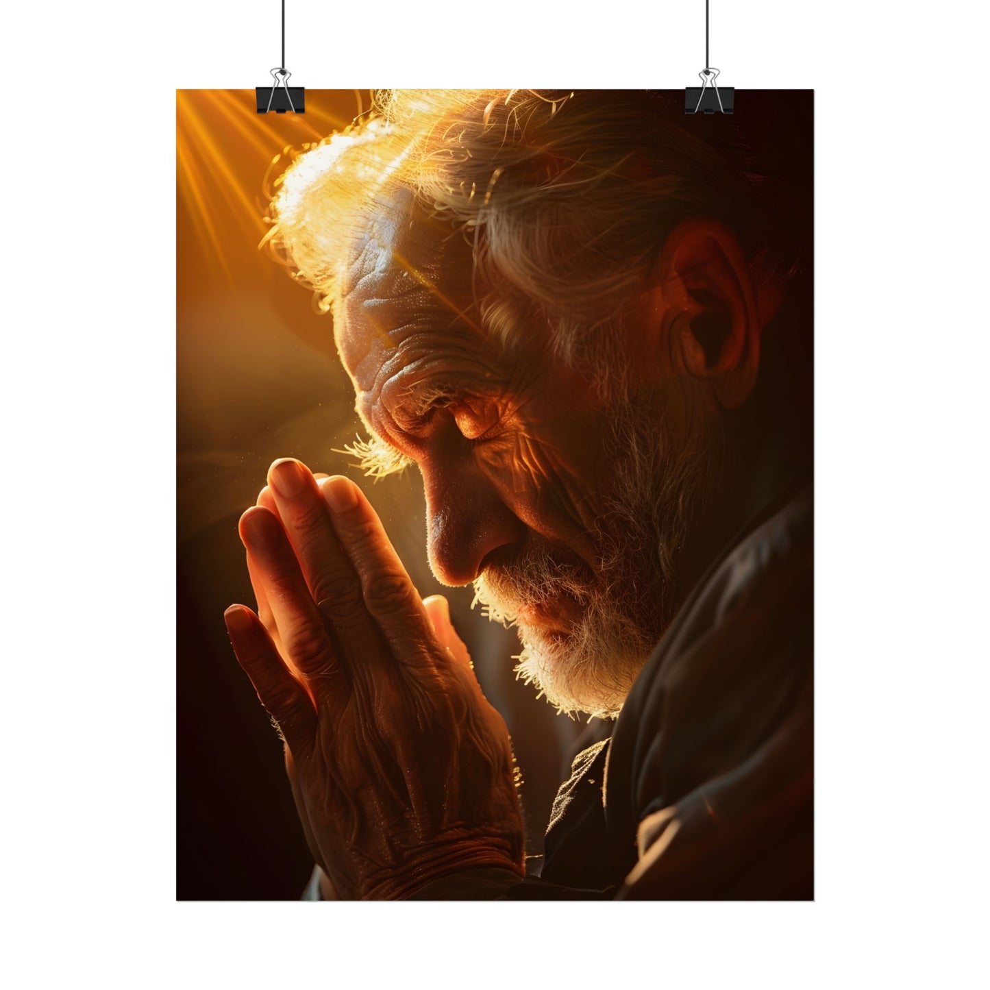 Serenity in Prayer: Elderly Man's Quiet Moment - Poster