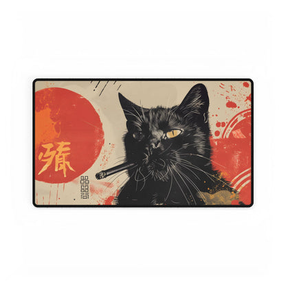 Whimsical Cat Smokes: Humorous Indoor Art - Desk Mat
