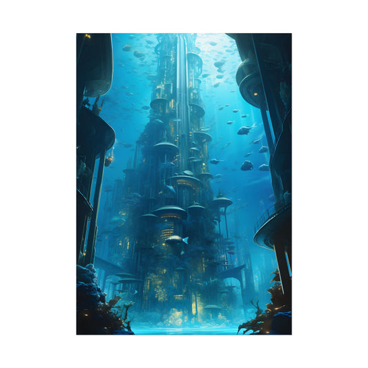 Future Metropolis: Underwater Cityscape Digital Art - Poster