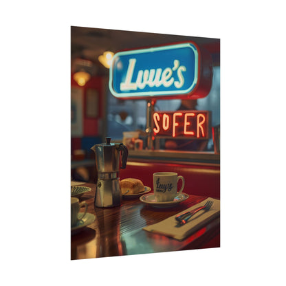 Retro Kitchen Diner Scene: Cozy Coffee Moment - Poster