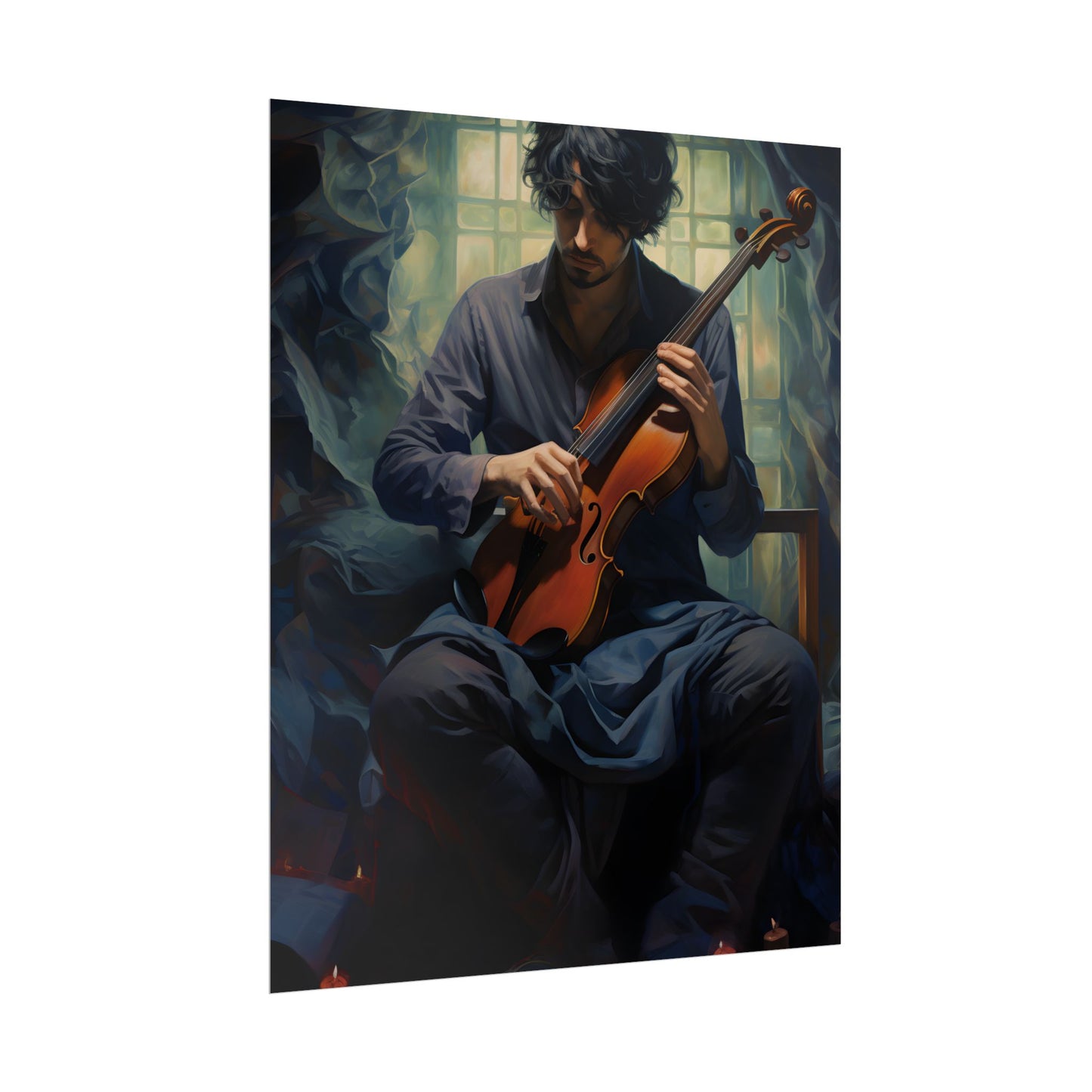 Mysterious Musician: Intimate Guitar Portrait - Poster