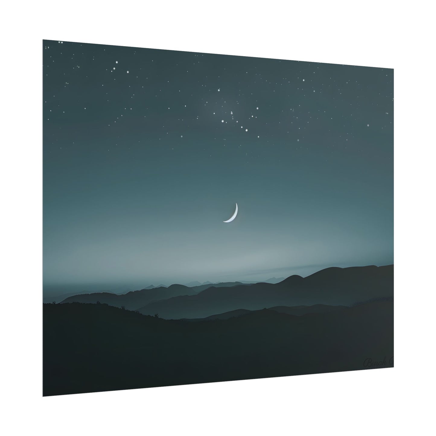 Minimalist Night Scene: Blue-Gray Sky Digital Art - Poster