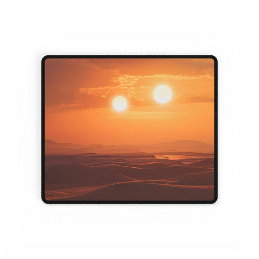 Serene Binary Sunset Artwork: A Peaceful Landscape - Desk Mat