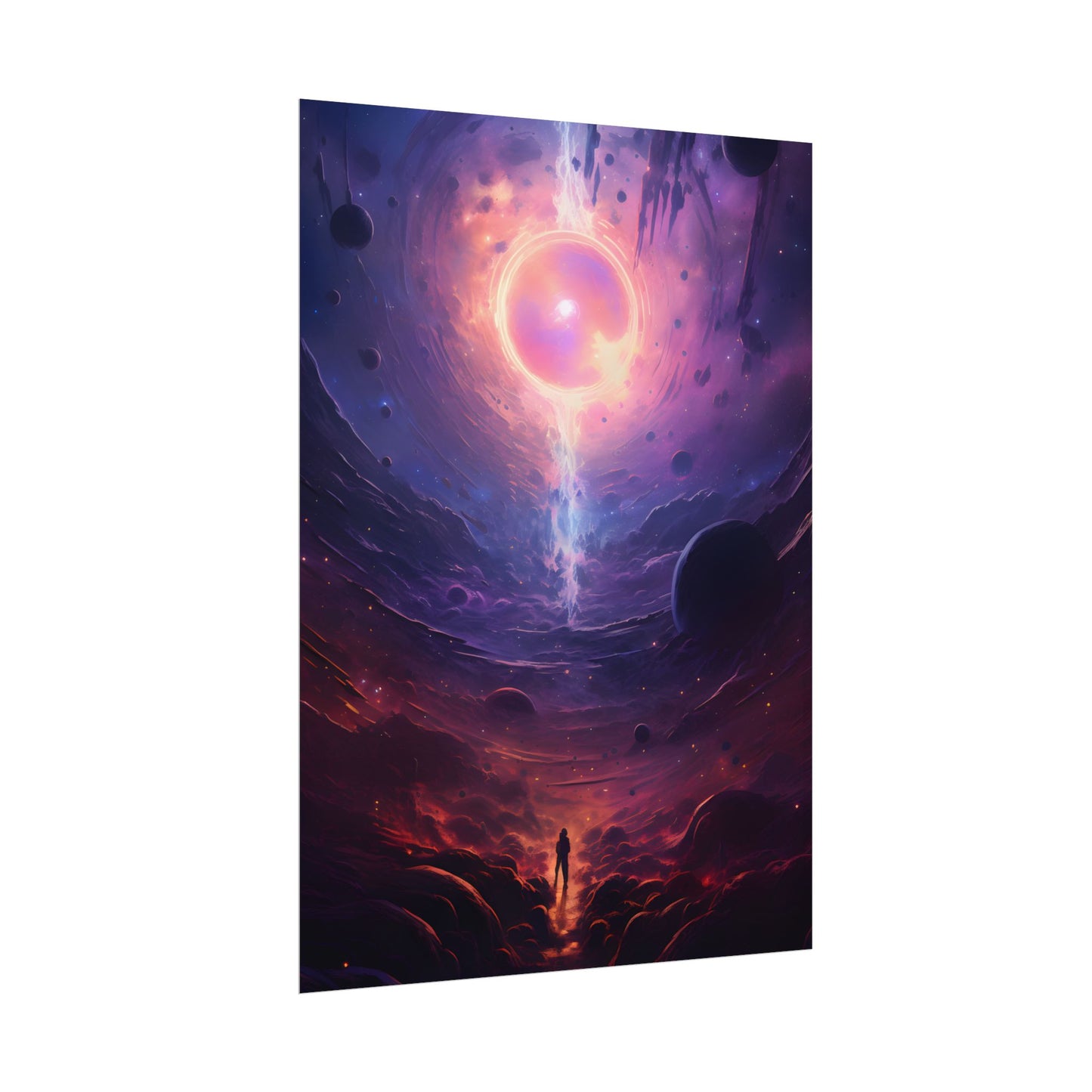 Black Hole Cosmic Odyssey: Dark Planet in Space Art - Poster