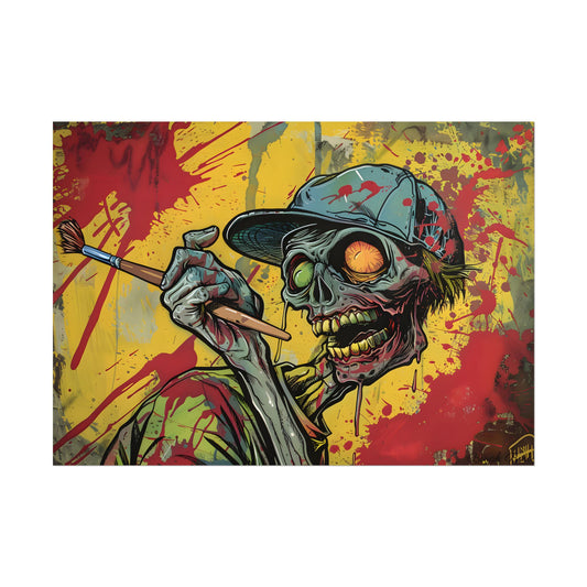 Original Zombie Painter with Paintbrush: Dark Artwork - Poster