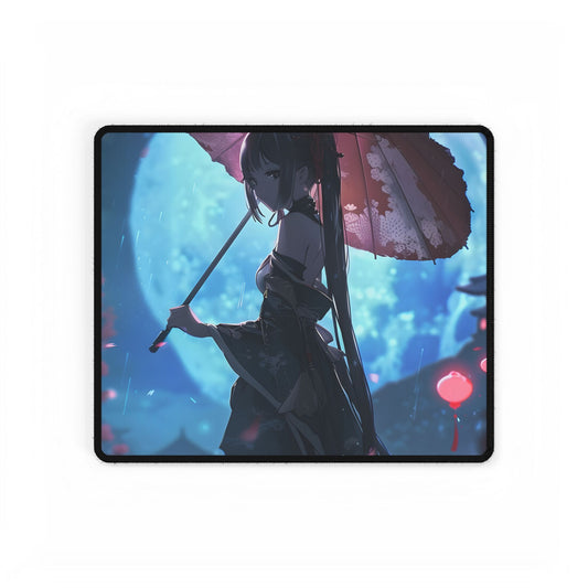 Anime Winter Girl: Gentle Snow Scene Art - Desk Mat