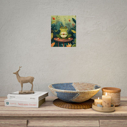Whimsical Frog on Water: Playful Lily Pad Illustration - Poster