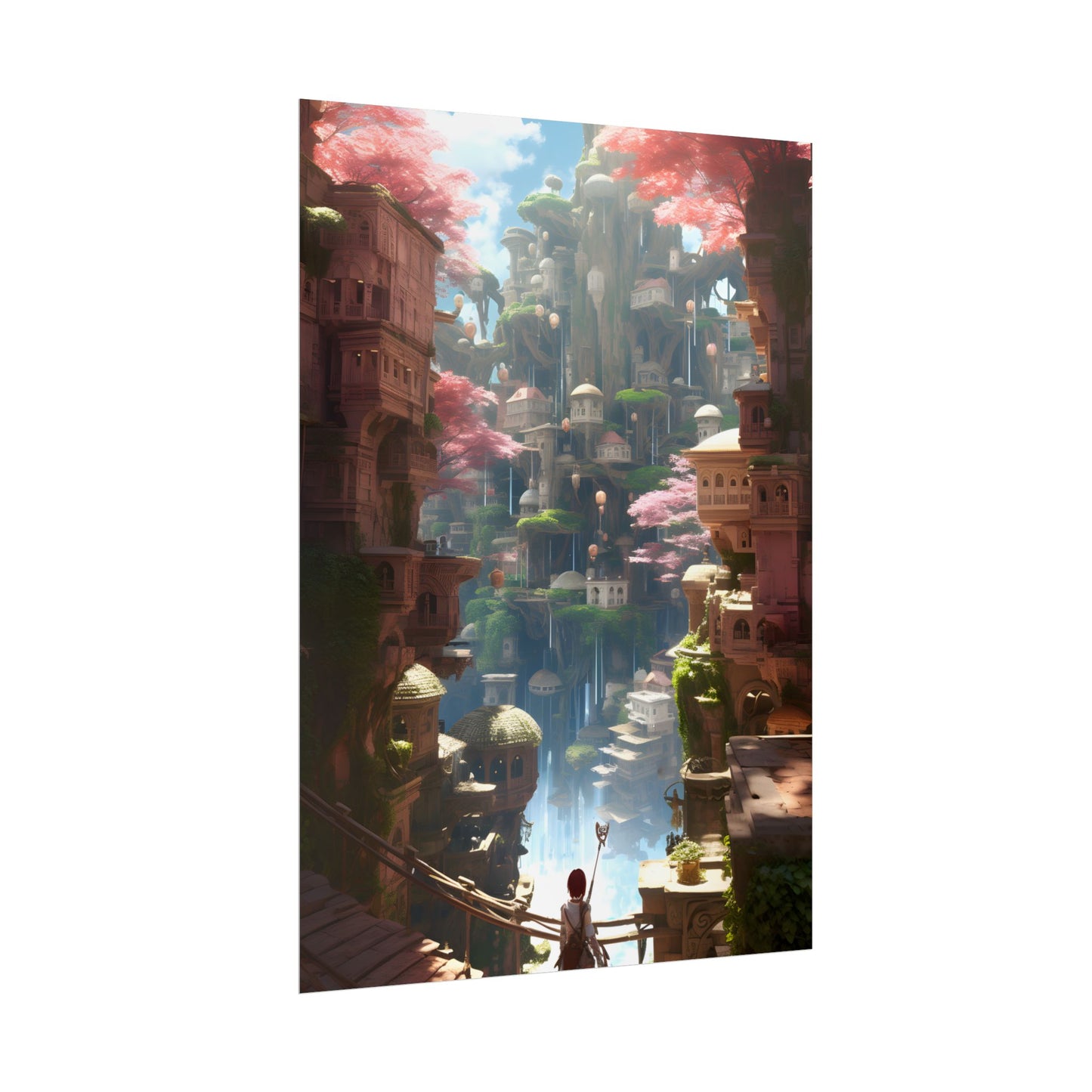 Dramatic Anime Cityscape: Birds Eye View Digital Art - Poster