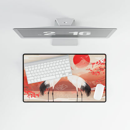 Two Cranes in Serene Nature: Tranquil Wildlife Artwork - Desk Mat