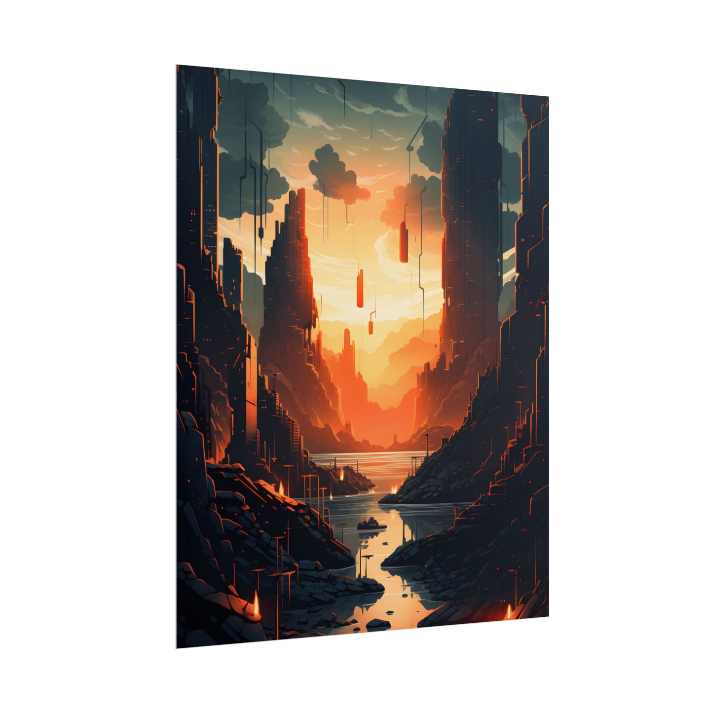 Cyberpunk Metropolis Ablaze: Nocturnal Digital Masterpiece - Poster