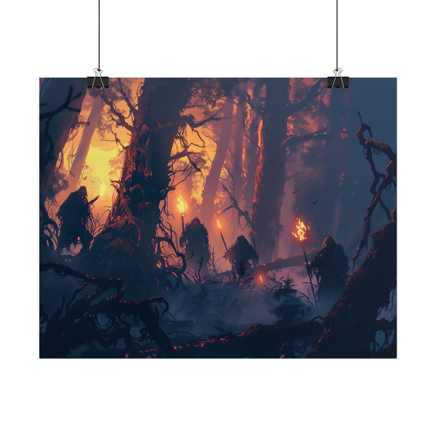 Forest Gathering at Sunset: Peaceful Woodland Scene - Poster