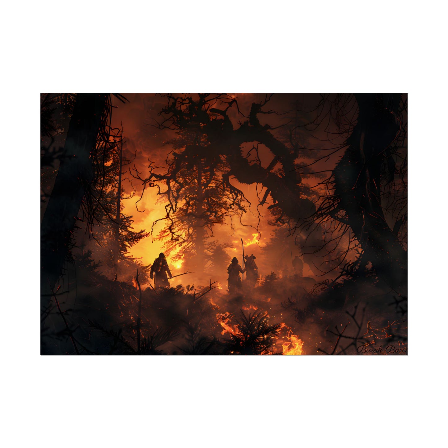 Misty Sunset Forest: Group Gathering - Poster