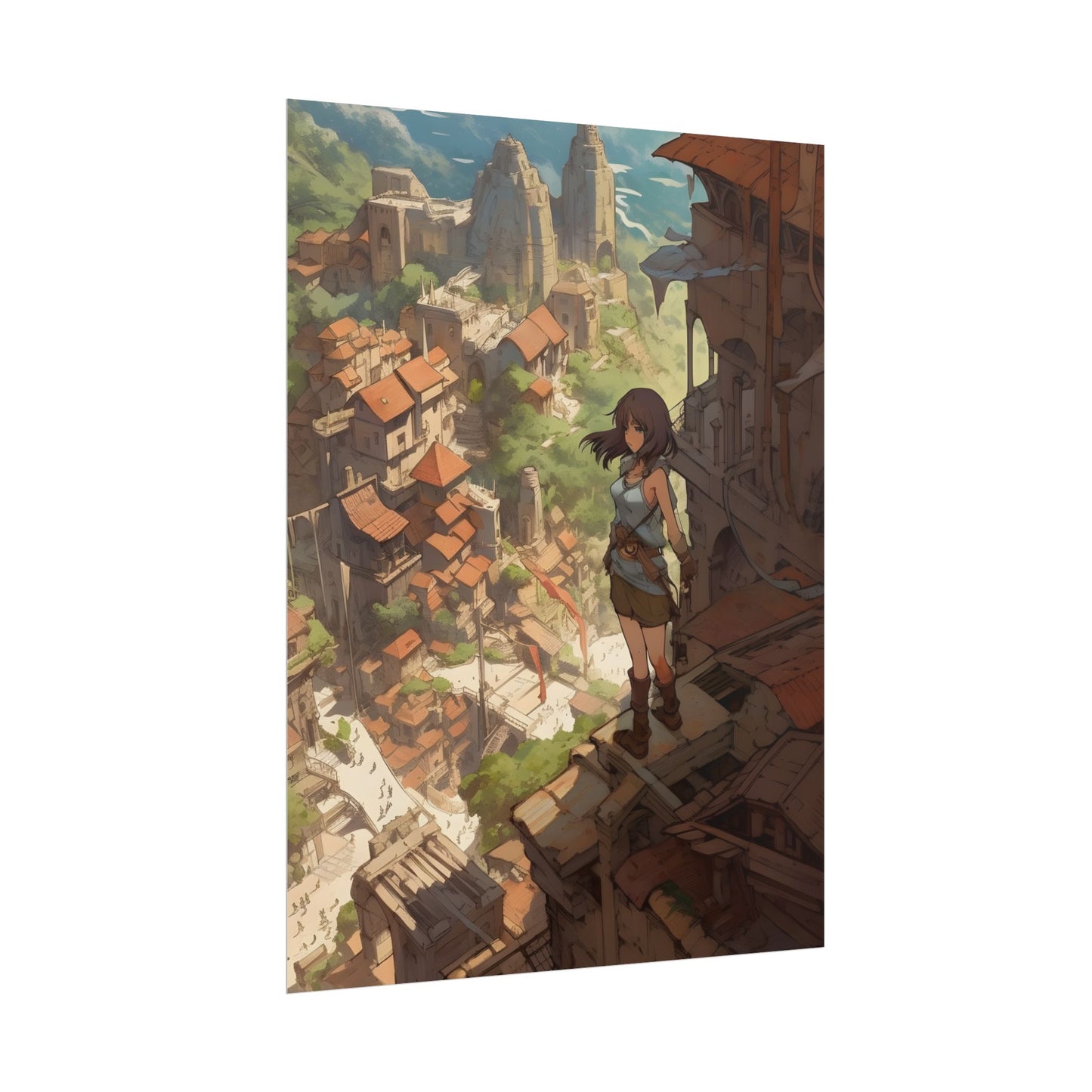 Dramatic Anime Feather: Bird's Eye View Illustration - Poster