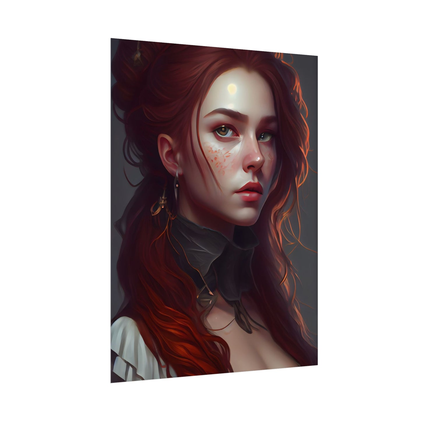 Formal Redhead Portrait: Nature-Themed Artwork in Green and Blue - Poster