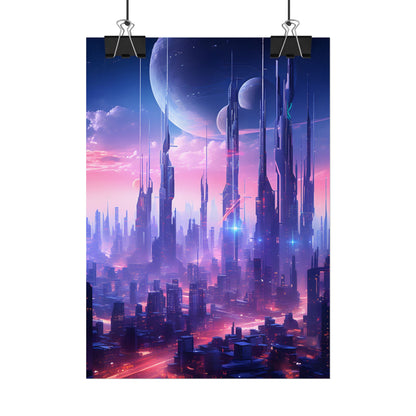 Cyberpunk Cityscape: Dark Futuristic Metropolis Digital Art - Poster