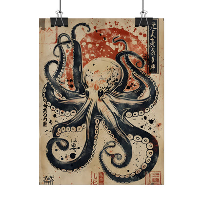 Stylized Octopus: Vibrant Japanese Ukiyo-E Artwork - Poster