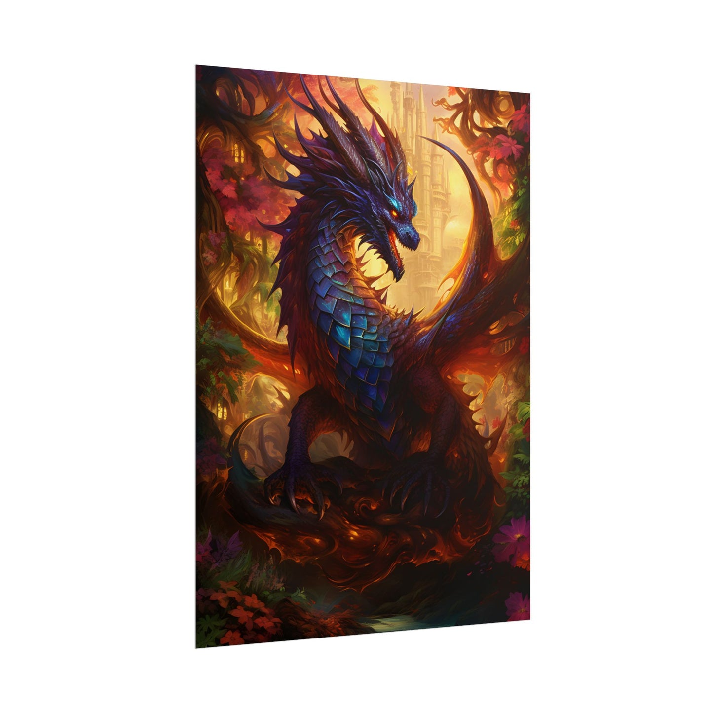 Majestic Dragon Guardian: Fantasy Landscape Art - Poster