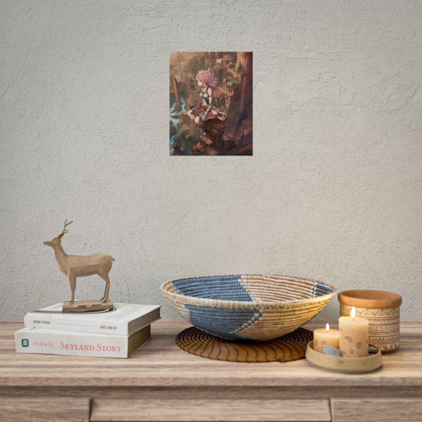 Dramatic Anime Feather: Detailed Urban Artwork - Poster