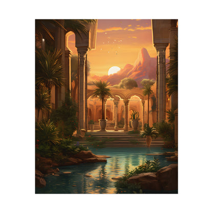Desert Oasis at Sunset: Magical Desert Artwork - Poster