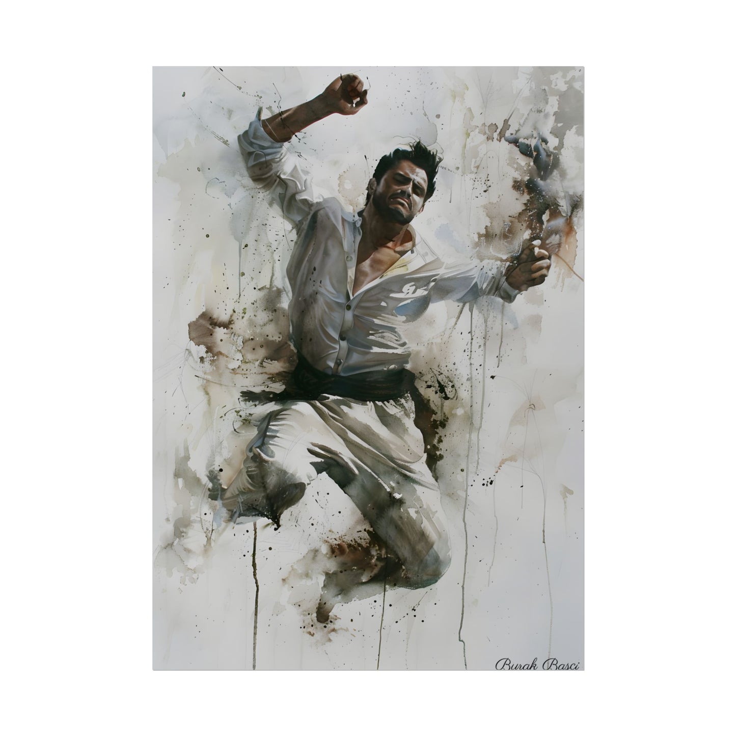 Watercolor Artwork: Man Dancing in Dynamic Movement - Poster
