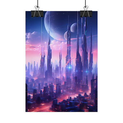 Cyberpunk Cityscape: Dark Futuristic Metropolis Digital Art - Poster
