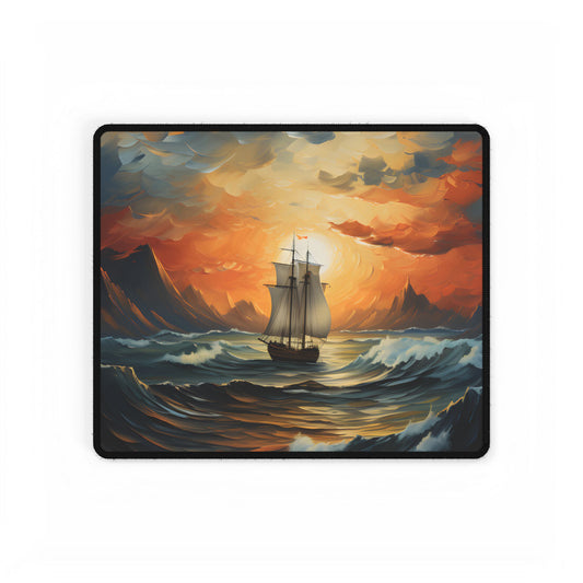 Magnificent Ship Amidst Tempest: Oil Painting Masterpiece - Desk Mat
