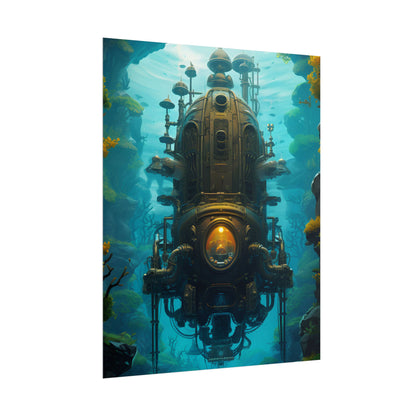 Steampunk Underwater Odyssey: Captain Nemo's Nautilu Submarine Art - Poster