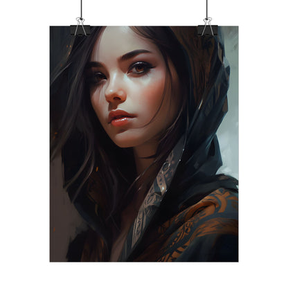 Dark Hair Woman: Colorful Portrait Digital Artwork - Poster