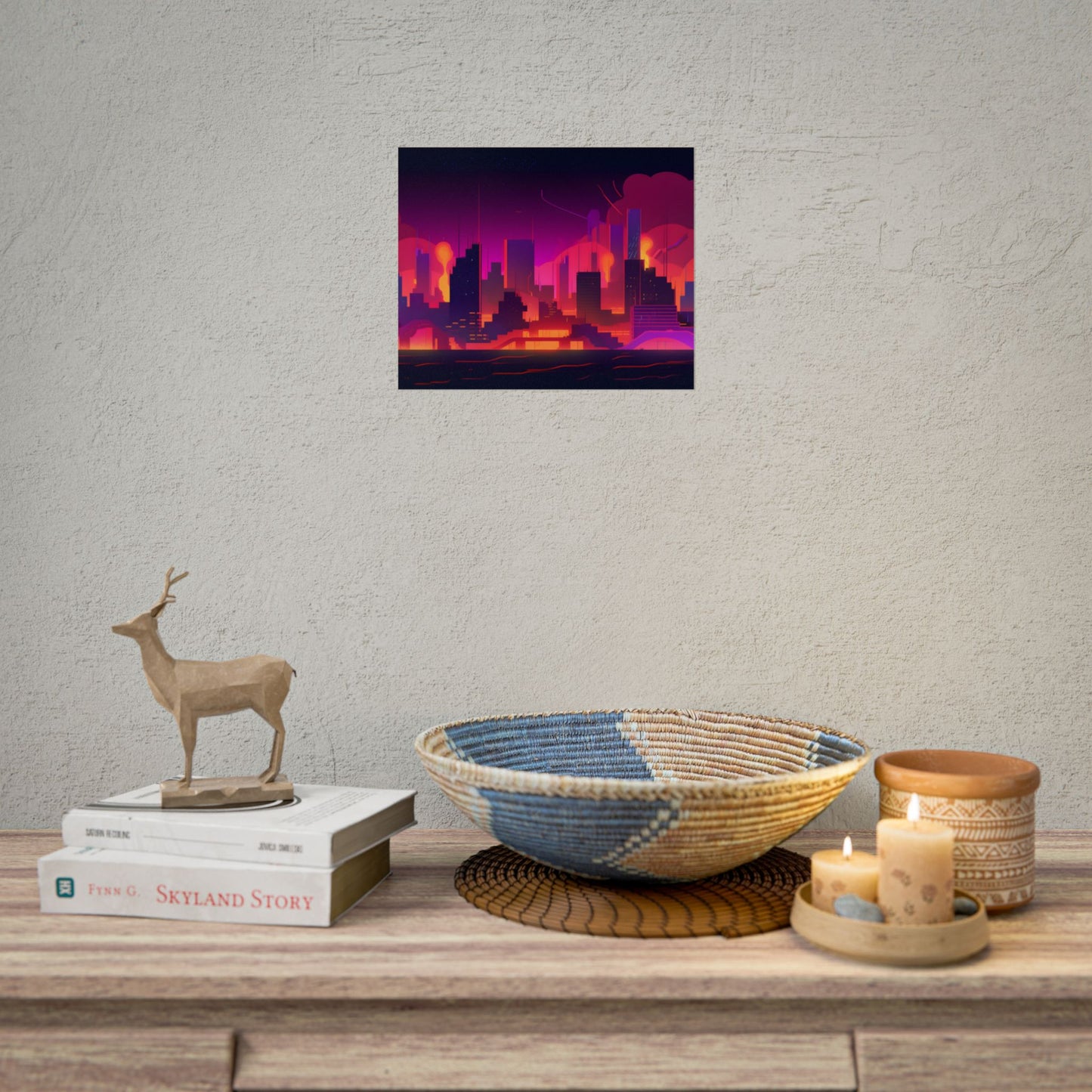 Burning Cyberpunk Cityscape: Nighttime Digital Artwork - Poster