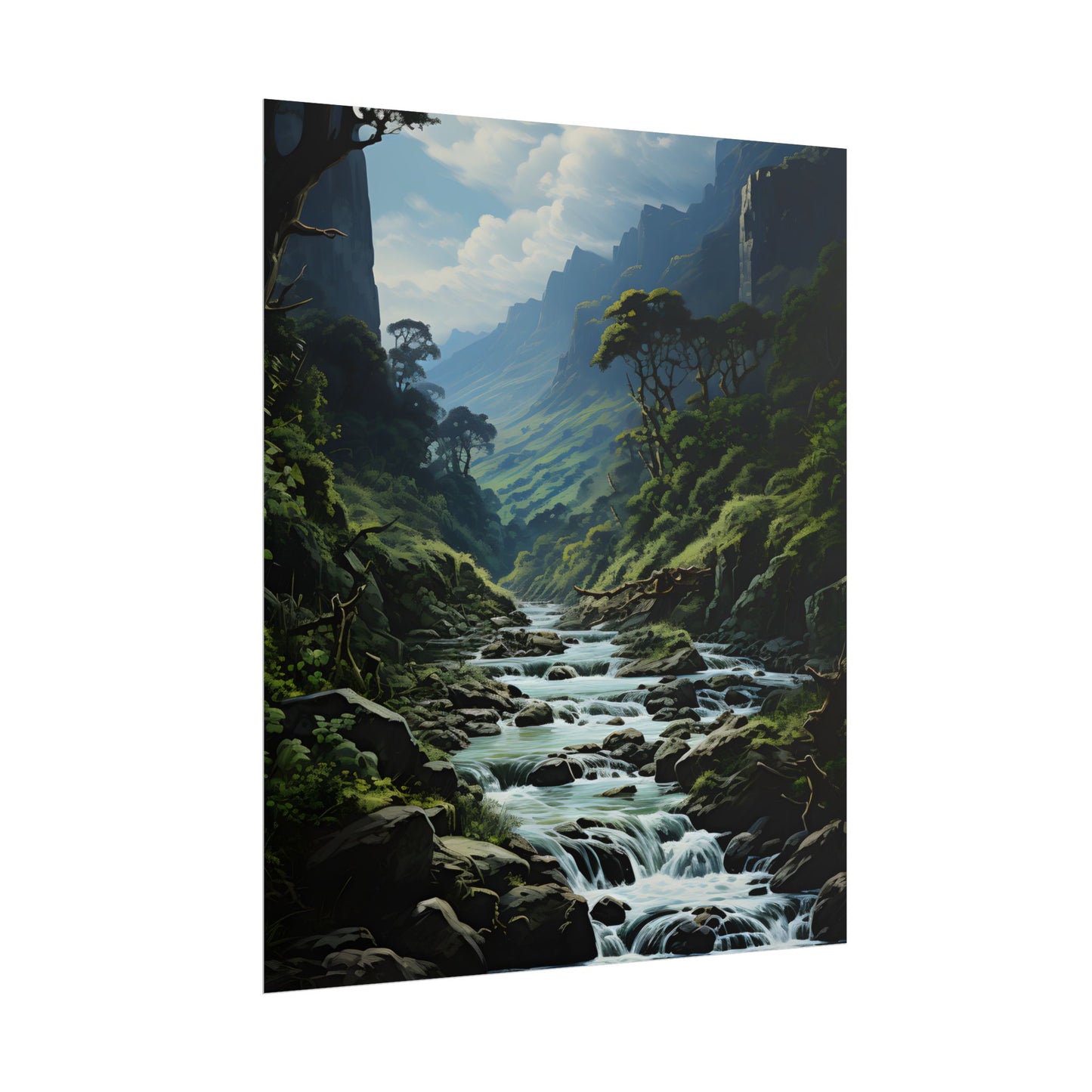 Breathtaking Blue Waterfall: Oil Painting Masterpiece - Poster