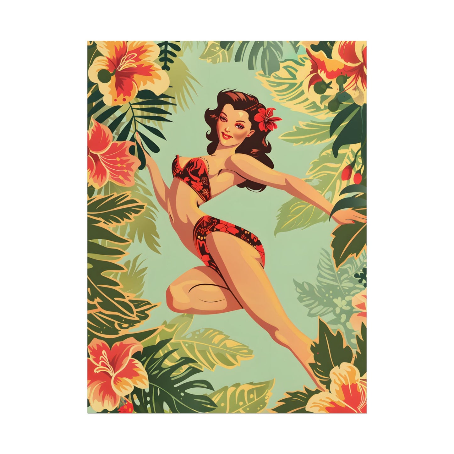 Vintage Retro Pin-Up Girl: Mid-Century Art Illustration - Poster